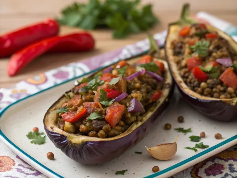 Stuffed Eggplants with Lentils and Spices